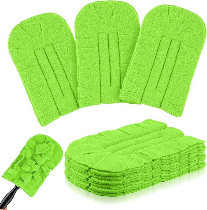 Zubebe 6 Pcs Duster Refill Reusable Fleece Duster Refills Feather Flat Dusters Multi Surface Washable Cleaning Pads Tools for Home, Blinds, Car, Pet, Furniture, Fans (Olive Green)