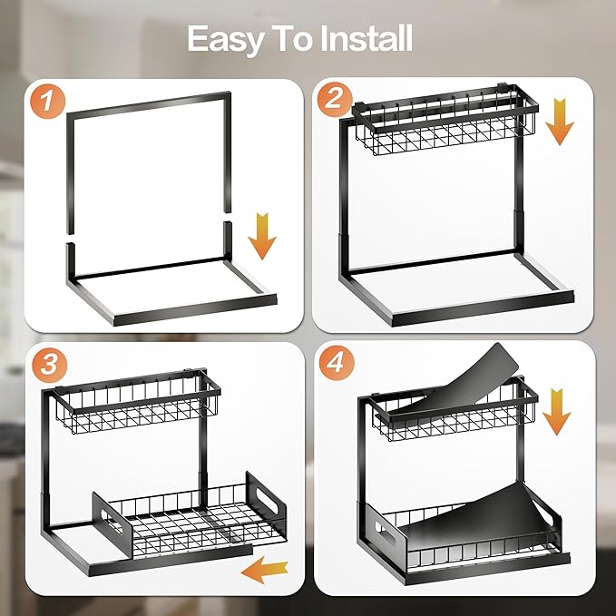 VUSIGN Under Sink Organizer, 2 Tier Pull Out Bathroom Cabinet Organizer, Under Kitchen Sink Organizers and Storage, Under Sink Shelf,1 Pack, Black