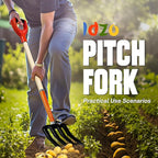 Idzo Garden Pitch Fork, 4-Tine Steel Digging Fork with 45-Inch Wooden Handle, Heavy Duty Spading Fork for Compost, Soil, Mulch, and Yard Work, Strong Y-Grip Design, Essential for Gardeners