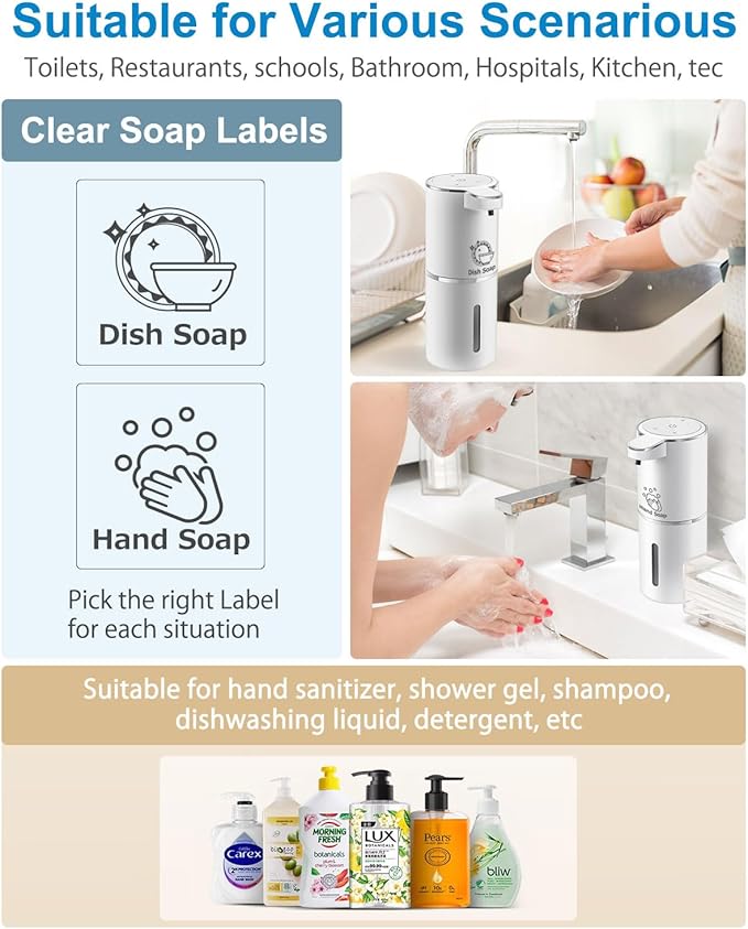 Automatic Liquid Soap Dispenser,4-Level Adjustable, Wall Mount,USB Rechargeable,12.8oz/ 380ml,Touchless Hand & Dish Soap Dispenser for Bathroom, Kitchen,Hotel, Restaurant