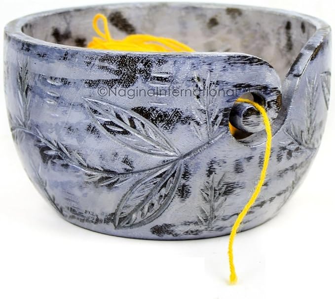 Exquisite Premium Yarn Ball Storage Bowls | Hand Painted Lovely Decor Yet Functional Yarn Dispenser (Small (6 x 3 x 6 Inches), Ash Grey)