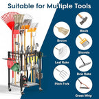 T1 Garden Tool Organizer（With Lockable Wheels）Heavy Duty Garage Tool Storage for Yard，Shed，Outdoor and Lawn，Freestanding Tool Organizers and Storage UP to 50 Tools，Black with Anti-Tip Device