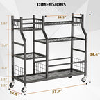 Garden Tool Organizer with Wheels for Garage and Shed, Spacious Tool Storage, Multi-Tier Design with Side Hooks for Rakes, Shovels, Brooms, and Yard Tools Rolling Cart