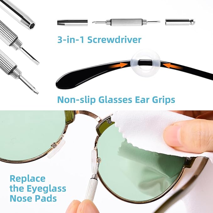 Glasses Cleaner Kit Eyeglass Cleaner, Anti Fog Spray with Microfiber Lens Cleaning Cloth, Glasses Repair Tool with Screws, Portable Travel Eyeglasses Cleaning Kit with Case, White
