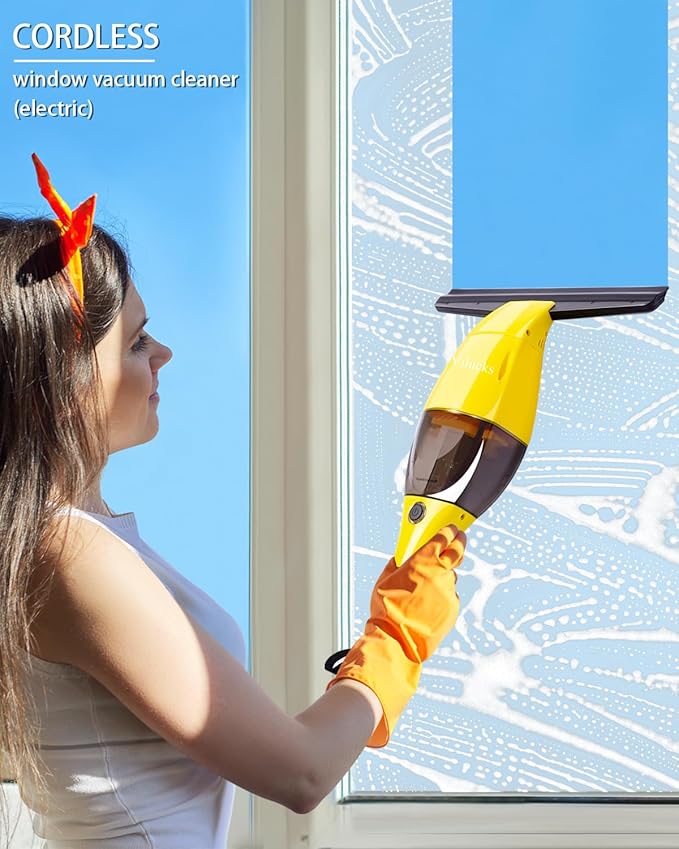Electric Window Vacuum Squeegee Cordless with Telescoping Handle, Window Steam Cleaner Squeegee, Rechargeable Window Vac, Battery Powered Squeegees for Windows, Mirror and Glass, Window Cleaning Tool
