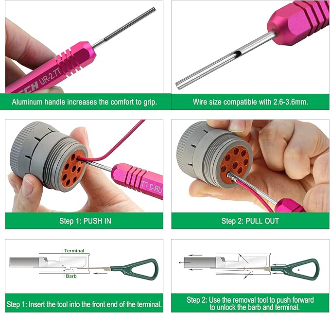 Terminal Removal Tool Kit for Deutsch Connectors, Depinning Tools Electrical Pin Extractor with Magnetic Phillips Screwdrivers 32Pc