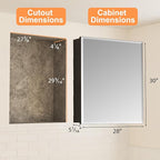 28x30 Inch Medicine Cabinet with Mirror, Aluminum Medicine Cabinet, Tempered Beveled Edge Large Singer Door Mirror, Adjustable Shelves, Surface or Recessed Mount Bathroom Mirrors with Storage, Black