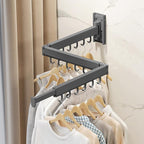 Wall Mounted Clothes Drying Rack,Laundry Drying Rack Wall Mount,Clothes Hanger,Drying Rack Clothing,Retractable Laundry Rack for Hanging Clothes,Collapsible,Foldable,Grey-Hooks
