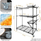 BIG Garden Tool Organizer with Wheels - Rolling Storage Rack - Multifunctional Cart