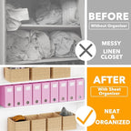 SpaceAid 9 Pack Bed Sheet Organizers and Storage, Foldable Sheet Organizer with Window for Linen Closet, Set Folder Keeper for Queen & King Size Bedding Storage (Pink)