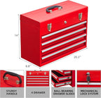 Tool Chest Cabinet, Large Capacity Metal Tool Box with Wheels and Cylinder Locking, Roll Around Storage Organizer Tool Cart for Garage, Redtool cabinets on Wheels (Red, 4-Drawer)