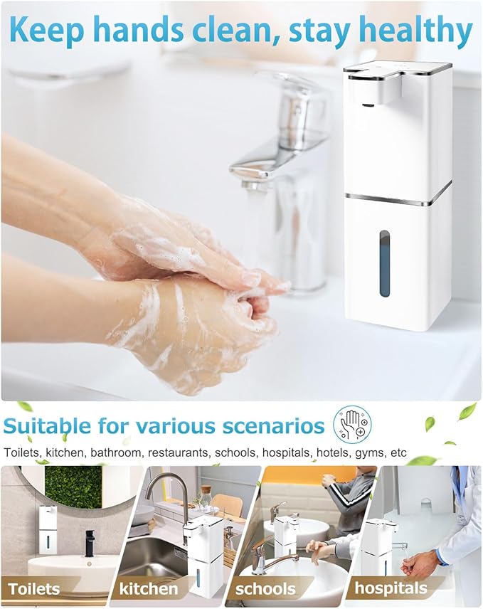 Automatic Foaming Soap Dispenser Touchless 380ml/12.8oz Rechargeable Hand Soap Dispenser Wall Mounted 4 Levels Adjustable Foam Soap Pump for Bathroom Kitchen Dish Soap