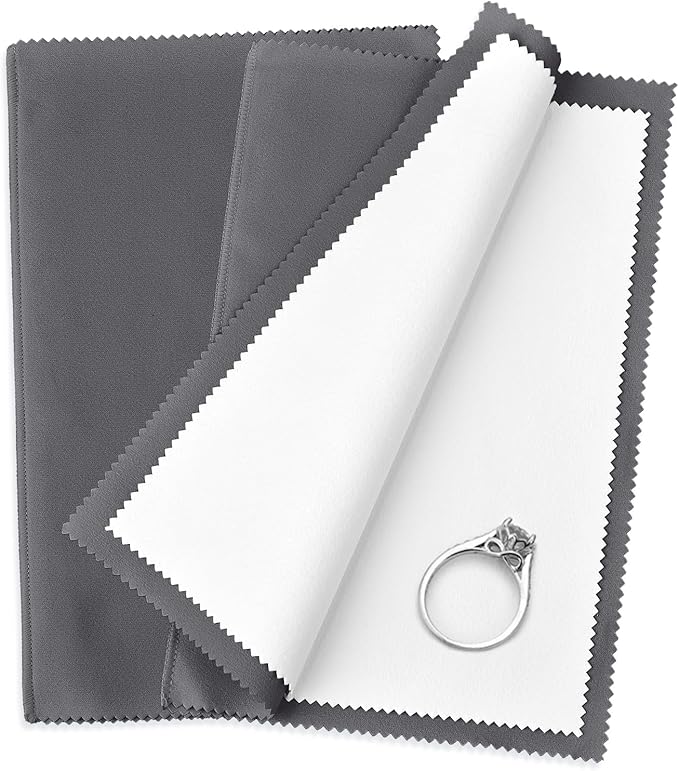 SEVENWELL 2pcs Jewelry Polishing Cleaning Cloth Large 10'' x 12'' for Sterling Silver Jewelry Gold, Diamond, Platinum, Precious Stones, Coins (Gray)