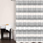 Zahari Home 13pc Modern Line Shower Curtain Set - Gray Luxury Contemporary Shower Curtains with Unique Design & 12 Hooks
