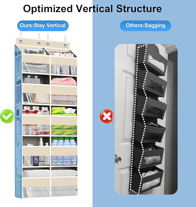Over The Door Organizer Multi Pocket,5 Tier Large Hanging Shelf for Storage Kids Toys, Diapers, Clothes,Yarn,Heavy Duty Behind Door Storage for Bedroom Bathoom Nursery Closet Pantry,Beige