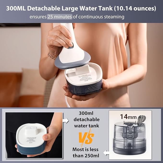 YIKA Steamer for Clothes, Travel Clothes Steam Iron, Portable Clothing & Garment Wrinkle Remover, 30s Heat Up, 300ml Detachable Water Tank, 25 Minutes Continuous Steam for All Kinds of Fabrics