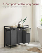 VASAGLE Laundry Hamper, Laundry Basket, Laundry Sorter with 3 Pull-Out and Removable Bags, Shelf, Metal Frame, 3 x 10.6 Gallons (40 L), 36.4 x 13 x 28.4 Inches, Slate Gray and Charcoal Gray UBLH301G01