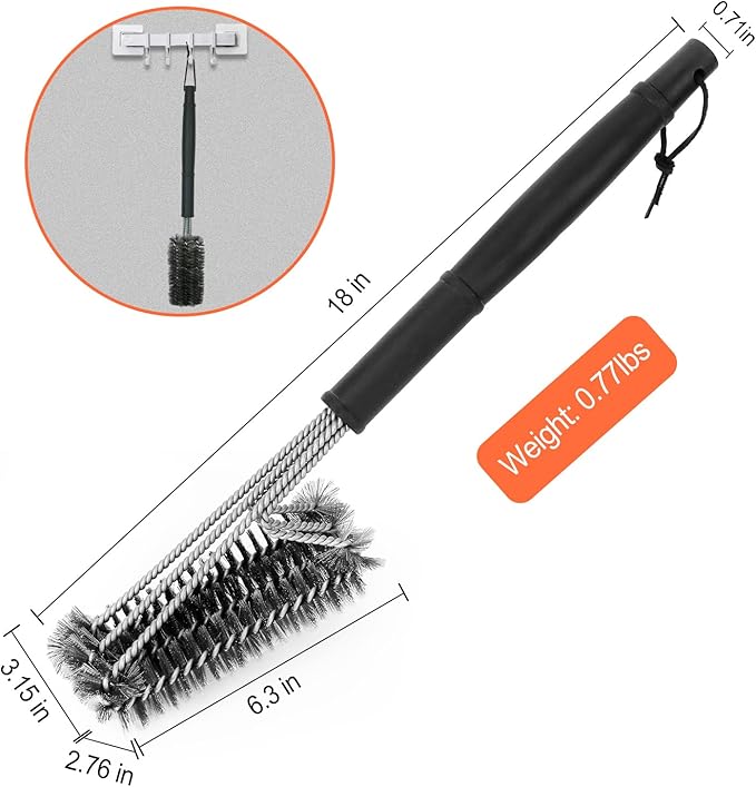 BBQ Grill Cleaning Brush, Stainless Steel Barbecue Brush with 18in Handle Wire Bristles Brush for Grill Cooking Grates