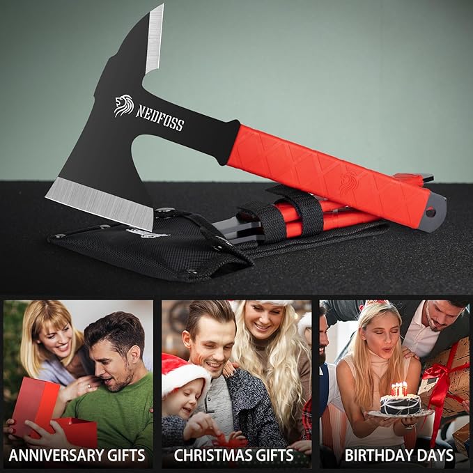 NedFoss Throwing Axes and Tomahawks, Throwing Axe Pack of 3, 11.1" Full Tang Throwing Axe Set with 3.14" Blades, Tomahawk Axe with Nylon Sheath for Axe Throwing Game, Recreation and Competition