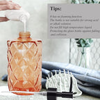 12Oz Small Glass Soap Dispenser with Black Plastic Pump, Amber Refillable Kitchen Countertop Liquid Hand Soap Dispensers with Diamond Design, Crystal Bathroom Lotion Bottle for Dispense Dish Soap