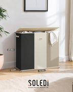 SOLEDI 180L 3-Section Laundry Hamper with Lid, Extra Large Dirty Clothes Basket with Sturdy Handles for Laundry Room & Bedroom - Durable Organizer for Sorting Laundry