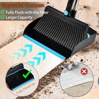 Broom and Dustpan Set for Home, Long Handle Dust Pan and Broom Combo for Indoor Outdoor Heavy Duty Dustpan Set for Kitchen Lobby Office Upright Standing Dustpan with Teeth (Deep Blue)