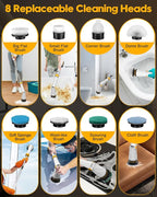 1200 RPM Powerful Electric Spin Scrubber with 8 Cleaning Brush, 2 Battery Cordless Shower Scrubber with 3 Speeds Display & 50inch Retractable Handle, IPX7 Waterproof Power Scrubbers for Deep Cleaning