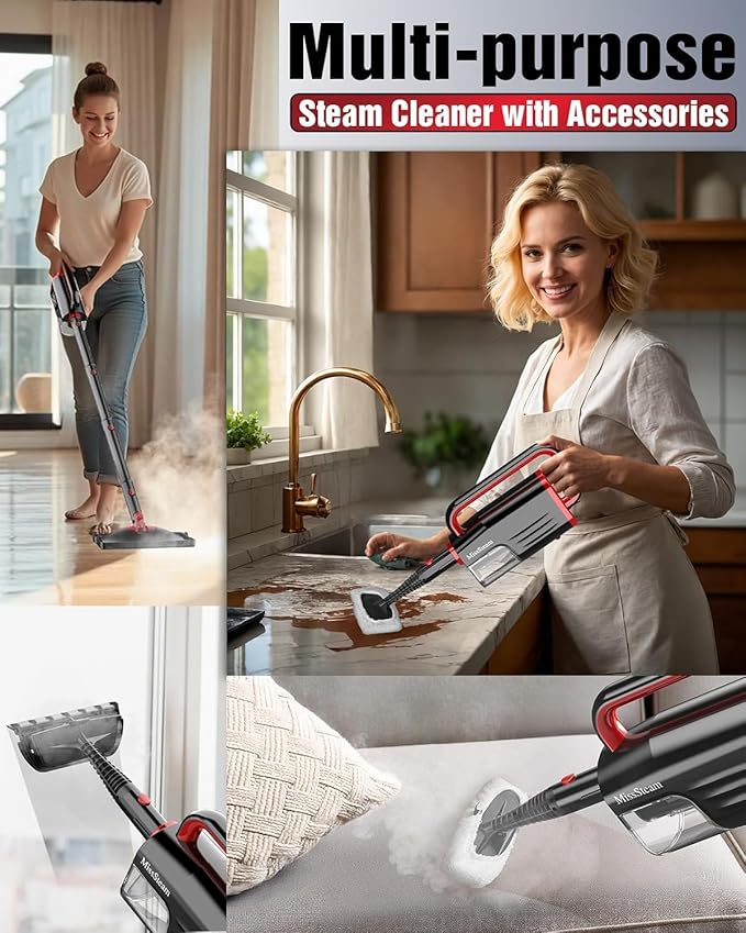 Steam Mop Cleaner Safe High-temp for Deep Cleaning, Lightest Detachable Floor Steamer with 2 Steam Mode 3 Adjustable Level Heavy Duty Powerful Handheld Steam Cleaner for Hardwood & Laminate Tile Grout