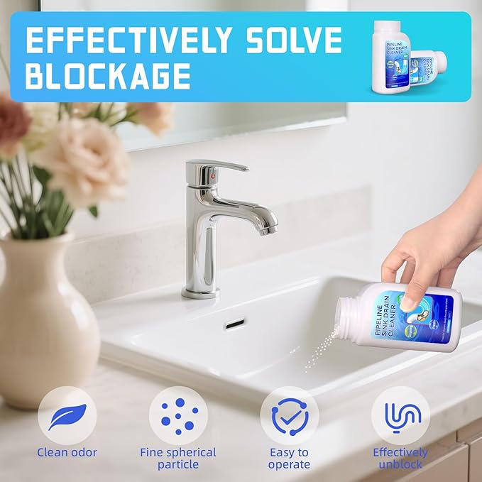 Pipeline Dredging Agent, Powerful Drain Cleaner Agent, Kitchen Unblocker, Sink and Drain Cleaner Powder for Kitchen Toilet Pipeline Quick Cleaning Tool