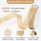 Wired Edge Decorative Ribbon DIY Craft Ribbon for Holiday Garlands Gift Wrapping and Home Decor (Natural Khaki Color, 1inches)