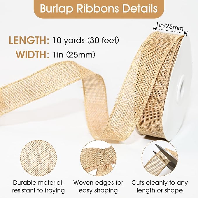 Wired Edge Decorative Ribbon DIY Craft Ribbon for Holiday Garlands Gift Wrapping and Home Decor (Natural Khaki Color, 1inches)