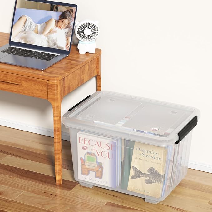 50 Quart Large Storage Boxes with Wheels, 4-Pack Clear Plastic Storage Bins with Lids