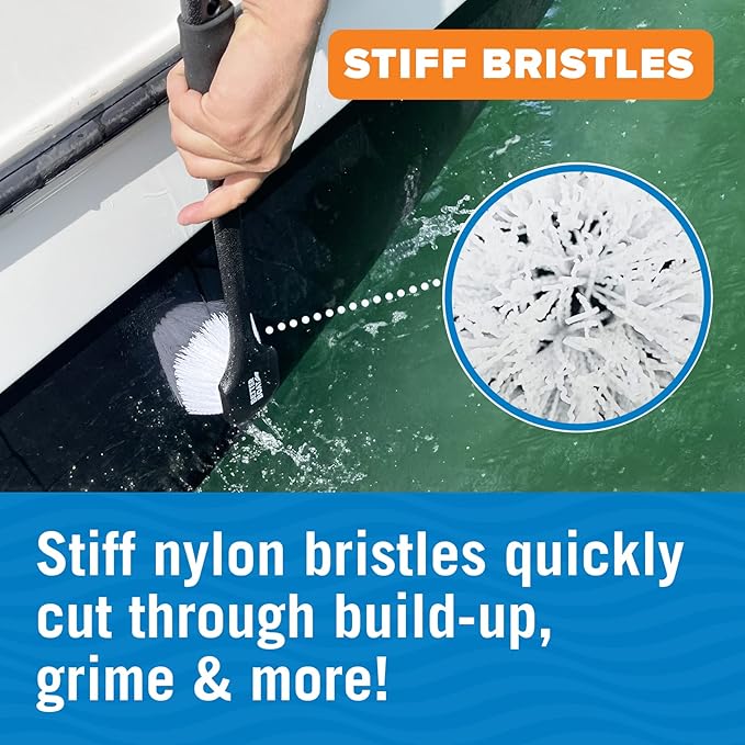 Stiff Hand Scrub Brush, Large Handle Heavy Duty Tire and Wheel Cleaning Tool, Outdoor Boat Scrubber with Handle, Carpet Cleaner, All-Purpose Cleaning Brush