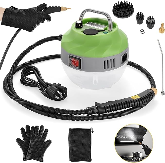 Dyna-Living Steam Cleaner 2500W Steamer for Cleaning with 1400ml Water Tank Steam Cleaner Handheld for Home Use, High-Pressure Steamer Cleaner for Car, Portable Car Steamer for Auto Detailing, Green