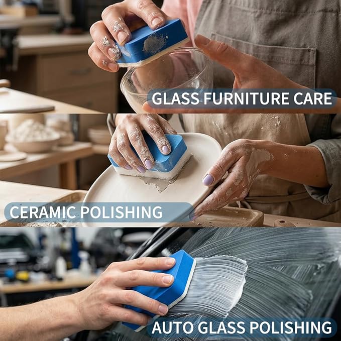 Glass Polish kit,1.69 Fl Oz cerium oxide glass polish compound with polishing brush,glass scratch remove,Oil Film Cleaner,Glass Cleaner, Removes Stains and Water Spots, for Cars Glass and Mirror