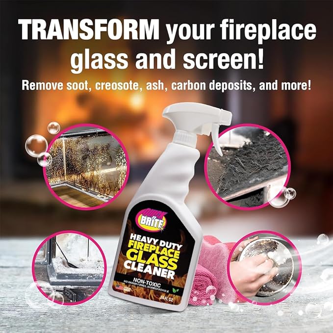 Quick N Brite Fireplace Glass Cleaner 24oz, Nonabrasive Cleaning Spray for Fireplace Glass, Oven Glass, Glass Cooktops, Ceramic-Glass, Microwave Glass