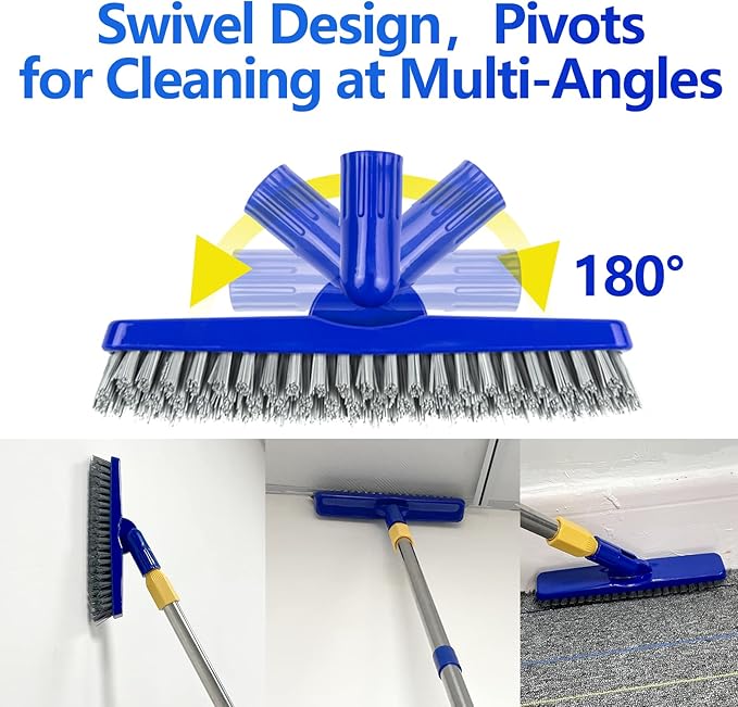 ITTAHO 2 Pack Grout Brush with Long Handle, 56.5'' Swivel Grout Cleaning Brush,V-Shape Grout Scrub Brush, Extendable Handle Grout Cleaner Brush for Tile Floors，Bathroom,Baseboard,Shower,Corner