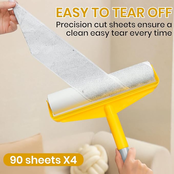 Large Lint Rollers for Pet Hair Extra Stick,9.45" Giant Lint Roller Refill 360 Sheets Total,45" Long Handle Sticky Mop,for Cleaning Floors, Carpets, Cars, Clothing and pet Hair