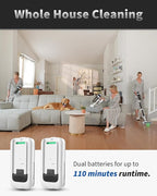 Cordless Vacuum Cleaner, 2 Batteries 110 Mins Runtime Vacuum Cleaners for Home, 550W 45KPA 15-in-1 Stick Vacuum with Charging Dock, Handheld Vacuum Cordless for Pet Hair Carpet Hardwood Floor