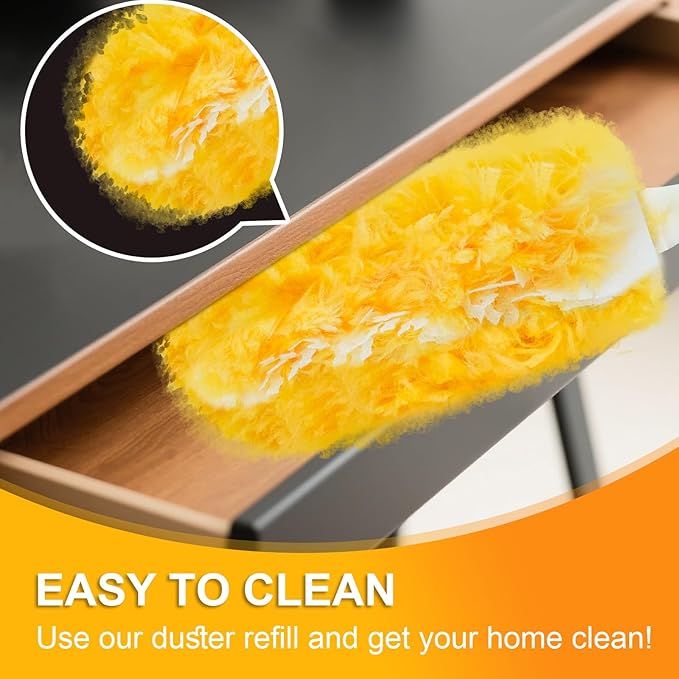 Duster Refill Compatible with Swiffer Duster, 30 Count Heavy Duty Duster Refills Kit for Cleaning Dusting, Multi Surface 360 Feather Duster Disposable Refills, with 1 Handle