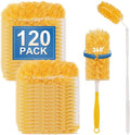 Heavy Duty Duster Refills, Disposable Dusters Kit for Cleaning Dusting Furniture Blind Ceiling Fan, Multi Surface 360 Feather Duster(120)+3FT Extended Handle +1 Handle
