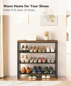 HOOBRO Shoe Rack, 4 Tier Shoe Storage Organizer with 3 Oxford Fabric Shelves and Top Panel, Holds 12-16 Pairs of Shoes for Entryway and Closet, Industrial, Rustic Brown BF47XJ01G1
