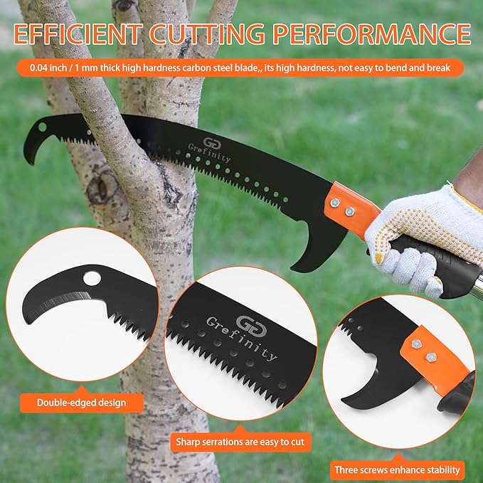 Manual Pole Saw for Tree Trimming, 10 FT Pruning Saw with 6-Section Stainless Steel Handle, Sharp steel Blade, Easy to Carry and Lightweight Extendable Design for Garden & Tree Maintenance