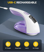 Rechargeable Fabric Shaver and Lint Remover, 3-Speed Adjustable Sweater Shaver with 6-Leaf Replaceable Stainless Steel Blades, 2.6Inch Large Mesh, Removable Bin for Clothes Fuzz, Lint, Pills, Bobbles