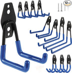 Steel Garage Hooks Wall Tool Organizer, 12 Pack Garage Storage Hook Heavy Duty Utility Storage Hangers Blue for Ladders, Ropes, Garden Tools