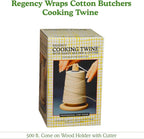 Regency Wraps Butchers Cooking Twine on Holder with Cutter, Heavy Duty, 500ft, 16 Ply, 2.4mm Food-Safe Cotton Kitchen String for Turkey Trussing, Meat Prep, Crafting