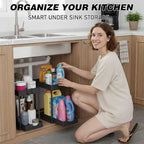 Under Sink Organizer 2 Pack,Bathroom Under Cabinet Storage with Pull Out Sliding Drawers for Kitchen Organization,12.8 Inch,Black