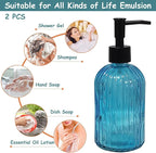 Blue Glass Soap Dispenser Set with Black Pump, 13.5oz Refillable Liquid Hand Soap Dispenser, Lotion Dish Soap Dispenser for Modern Home Decor, Kitchen Countertop, Bathroom, Hotel(2 Pack)