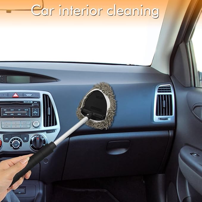 JOYFUL&HOPEFUL Car Windshield Cleaner Tool,Interior Windshield Cleaning Tool with Extendable Handle,Microfiber and Chenille Car Inside Windshield Cleaner Tool Anti Fog, Streaks Free