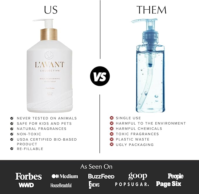 L'AVANT Collective High Performing Dish Soap | Plant-Based Ingredients & High Performing Formula | Fresh Linen Scent | Reusable Glass Bottle I 16 FL oz/473 mL